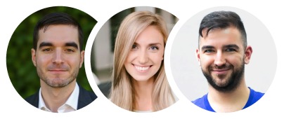 Group of three smiling professionals representing Commerce7 team.