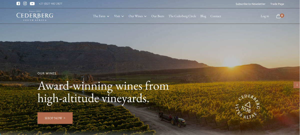 Commerce7 logo on a website header, showcasing wine management solutions for wineries.
