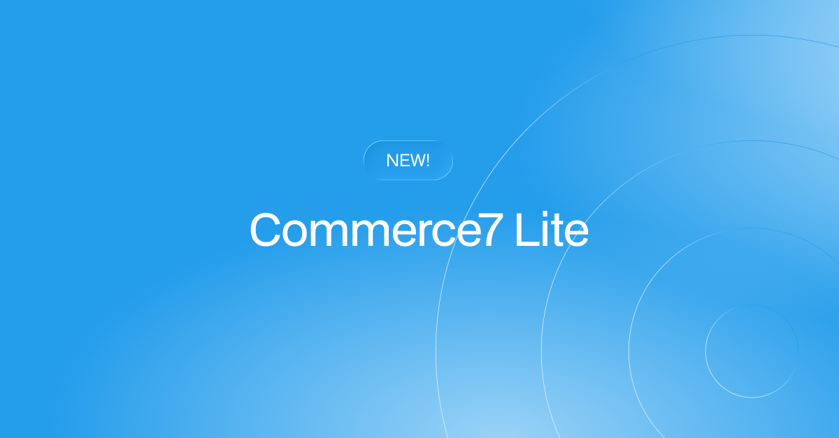 Commerce7 Lite logo on a blue background with 'NEW!' label, representing a wine and beverage management platform.