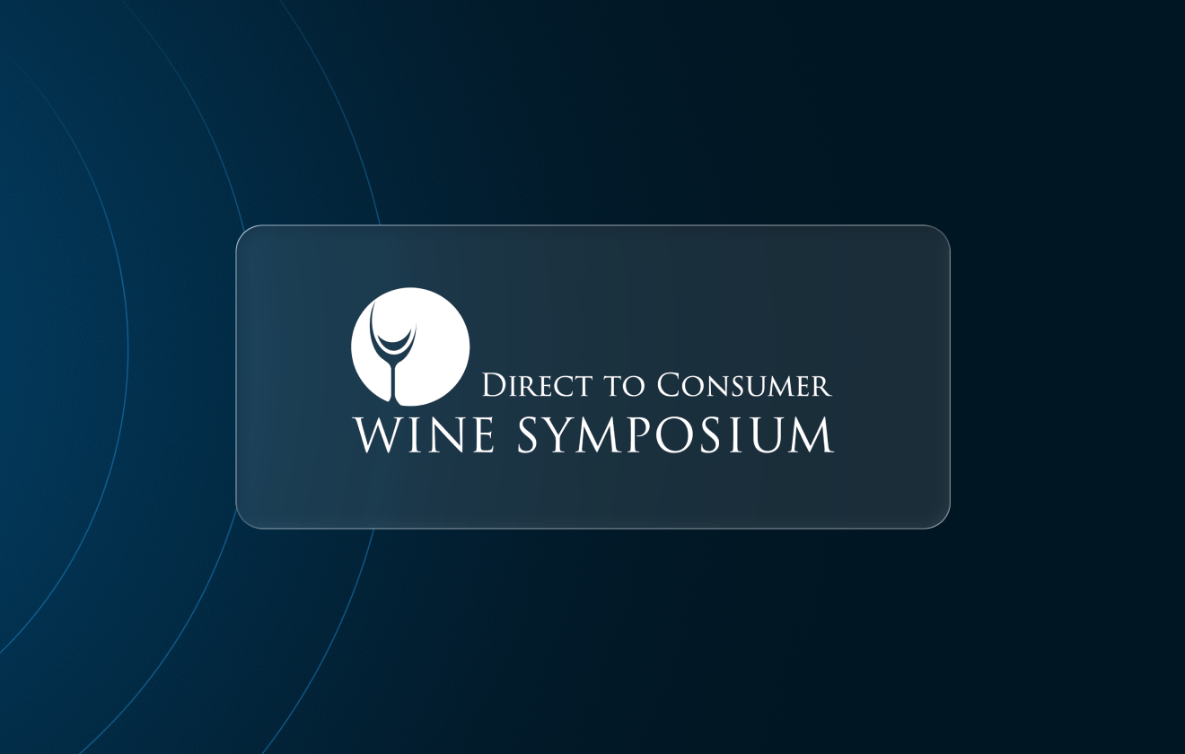 Logo for the Direct to Consumer Wine Symposium with wine glass icon and event title.