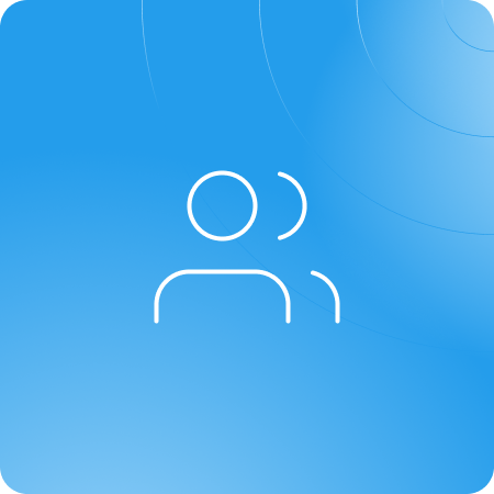 Simple line icon of two people on a blue background, representing user management in winery commerce software.