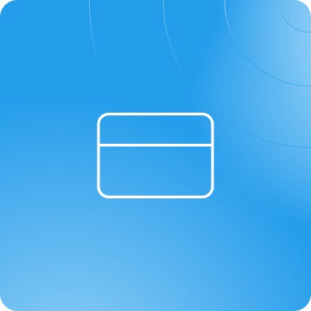 Digital card interface with a blue background and a white outline of a card for online commerce.