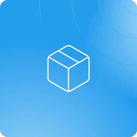Minimalist white cube icon on blue background representing digital commerce platform for wineries.